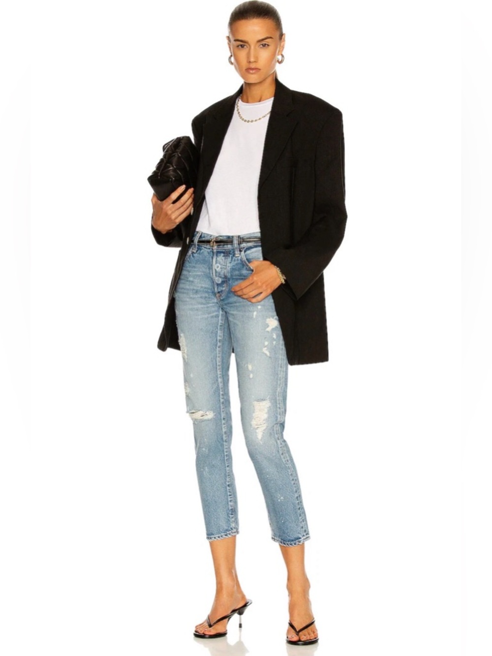 MOUSSY Vintage Aberdeen Tapered distressed jeans in blue cotton denim - Picture 5 of 16